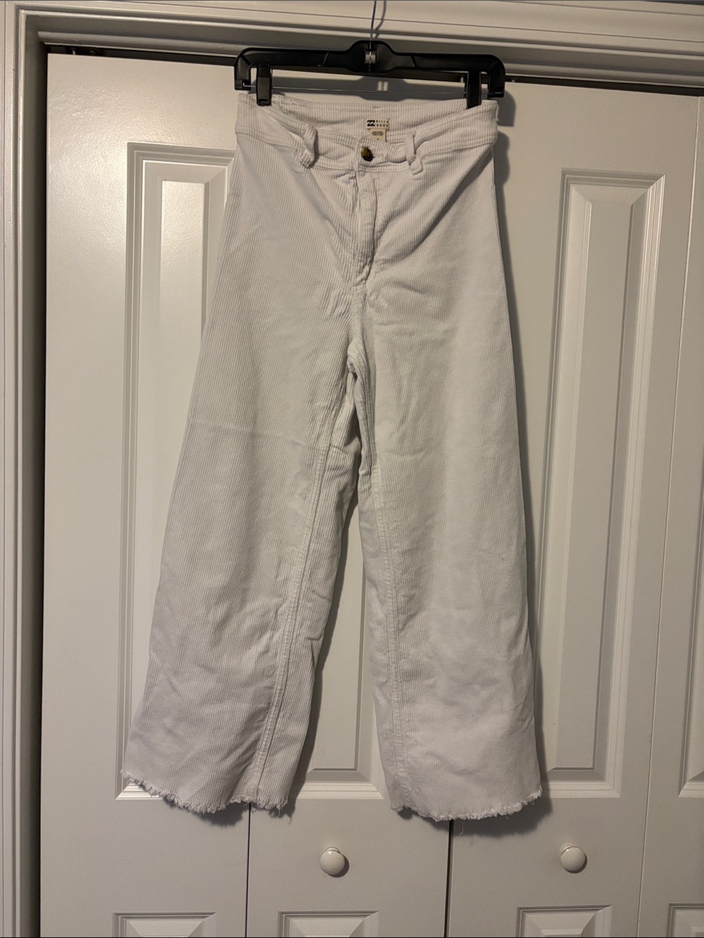 Billabong White High-Rise Wide Leg corduroy pants with Frayed Hem